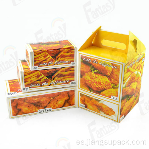 Caja de envasado de pollo frito de reciclaje personalizado con asa
